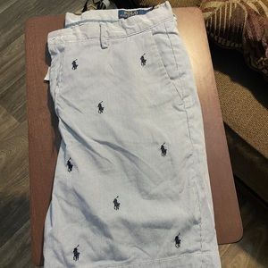 Mens Polo blue an white stripe shorts with navy blue horse